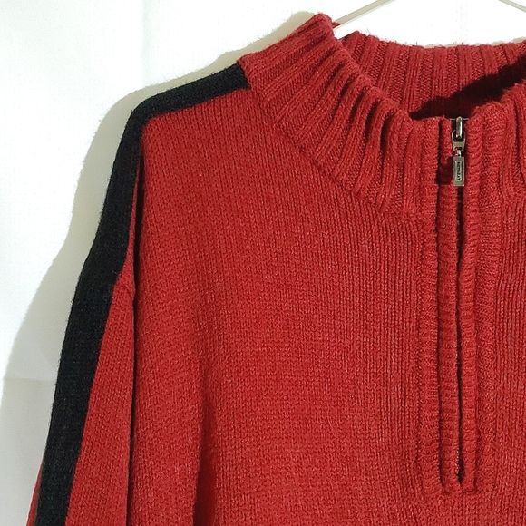 Retreat Red and Black Acrylic 1/4 Zip Men's Long Sleeve Knit Sweater - Size XL - Picture 3 of 15